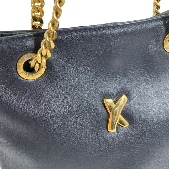 VTG PALOMA PICASSO Mini Black Leather Gold Tone Chain Strap Shoulder Handbag - Picture 2 of 14